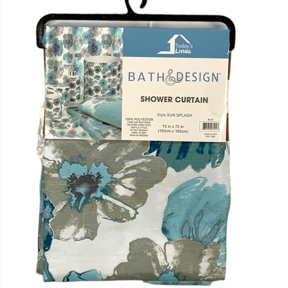 Today’s Living Floral Fabric Shower Curtain White Blue Tan- Clay 72 X 72 in - Picture 4 of 15